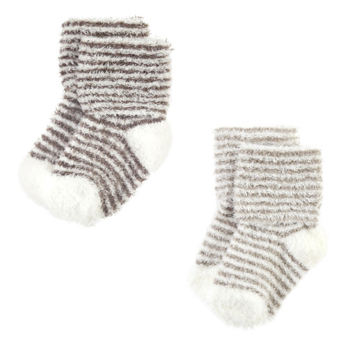 Hudson Baby Cotton Rich Newborn and Terry Socks, Beige Stripe 8 Pack