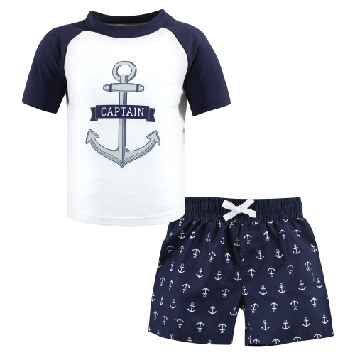 Hudson Baby Swim Rashguard Set, Navy Anchor