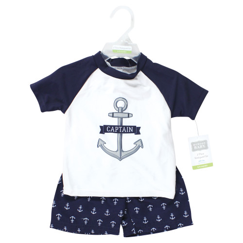 Hudson Baby Swim Rashguard Set, Navy Anchor