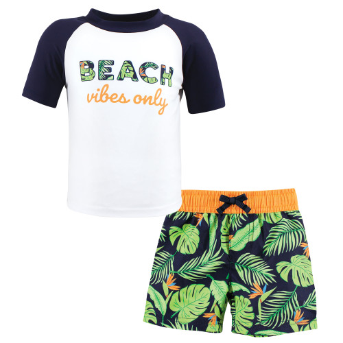 Hudson Baby Swim Rashguard Set, Navy Palm