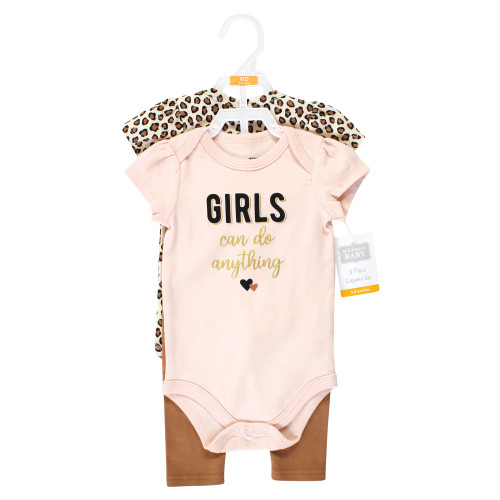 Hudson Baby Cotton Bodysuit and Pant Set, Cinnamon Hearts Short Sleeve