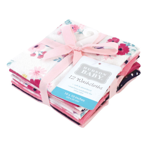 Hudson Baby Flannel Cotton Washcloths, Butterfly Floral 12 Pack