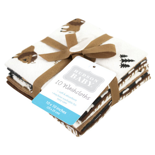Hudson Baby Flannel Cotton Washcloths, Wild Buffalo 10 Pack