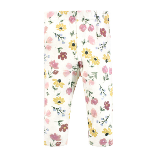 Hudson Baby Cotton Bodysuit, Pant and Shoe Set, Soft Painted Floral Long Sleeve