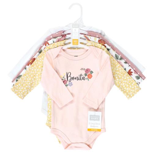 Hudson Baby Cotton Long-Sleeve Bodysuits, Bonita 5 Pack
