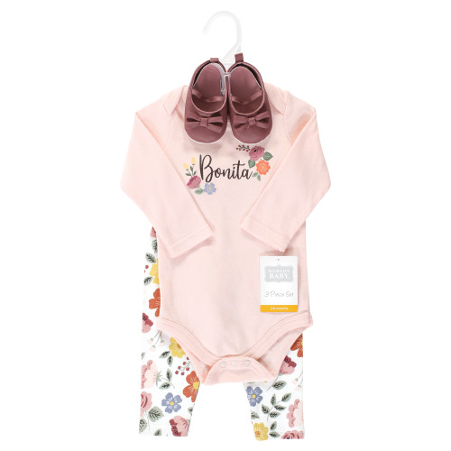 Hudson Baby Cotton Bodysuit, Pant and Shoe Set, Bonita Long Sleeve