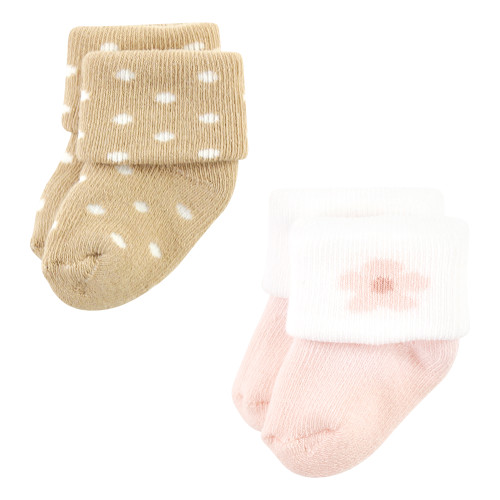 Hudson Baby Cotton Rich Newborn and Terry Socks, Blush Flower