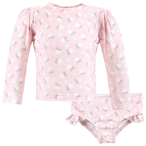Hudson Baby Swim Rashguard Set, Dainty Flower Pink