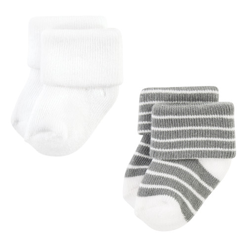 Hudson Baby Cotton Rich Newborn and Terry Socks, Gray Stripe 12 Pack