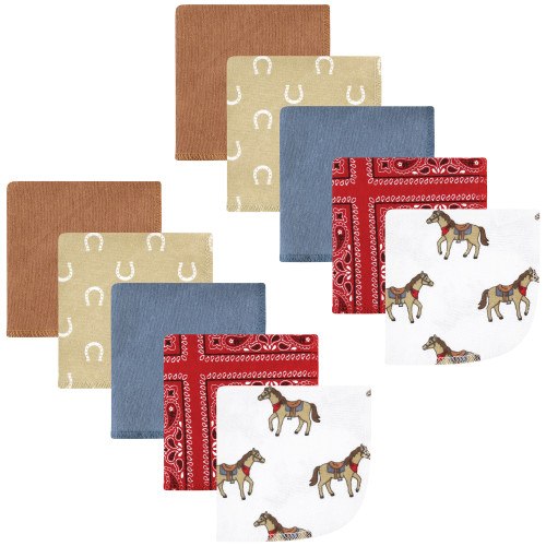 Hudson Baby Flannel Cotton Washcloths, Cowboy 10 Pack