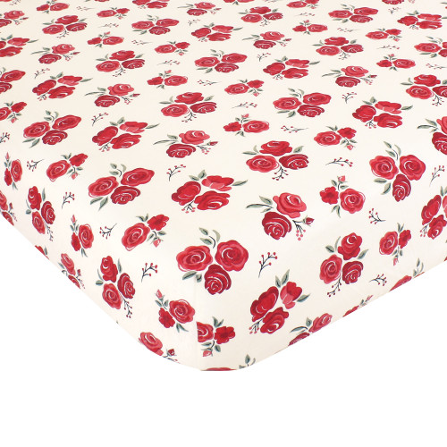 Hudson Baby Cotton Fitted Crib Sheet, Red Rose