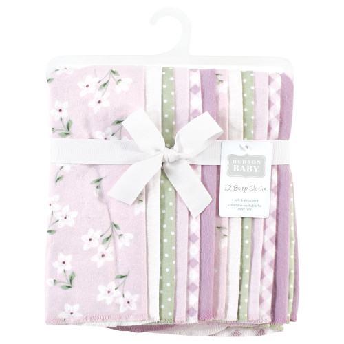 Hudson Baby Cotton Flannel Burp Cloths Bundle, Purple Dainty Floral