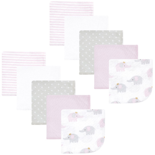 Hudson Baby Flannel Cotton Washcloths, Lilac Elephants 10 Pack