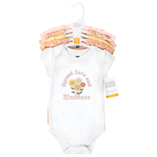 Hudson Baby Cotton Bodysuits, Peace Love Flowers 5 Pack