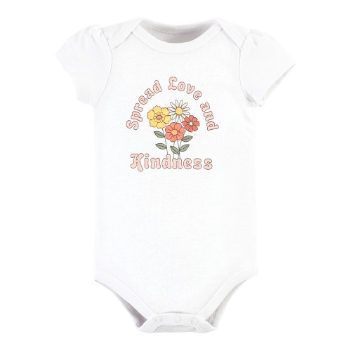 Hudson Baby Cotton Bodysuits, Peace Love Flowers 5 Pack