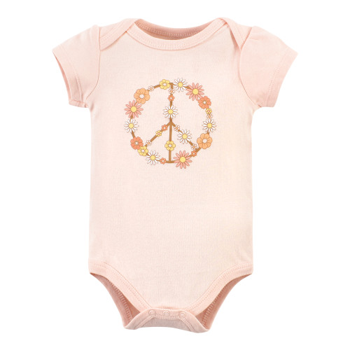 Hudson Baby Cotton Bodysuits, Peace Love Flowers 5 Pack