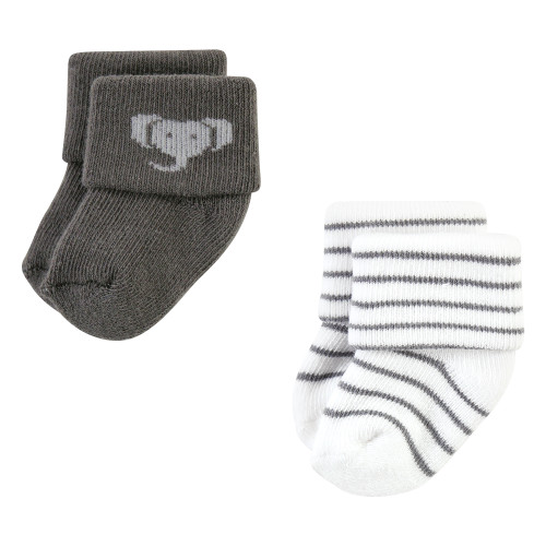 Hudson Baby Cotton Rich Newborn and Terry Socks, Modern Elephant