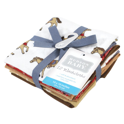 Hudson Baby Flannel Cotton Washcloths, Cowboy 12 Pack