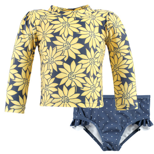 Hudson Baby Swim Rashguard Set, Blue Yellow Daisy
