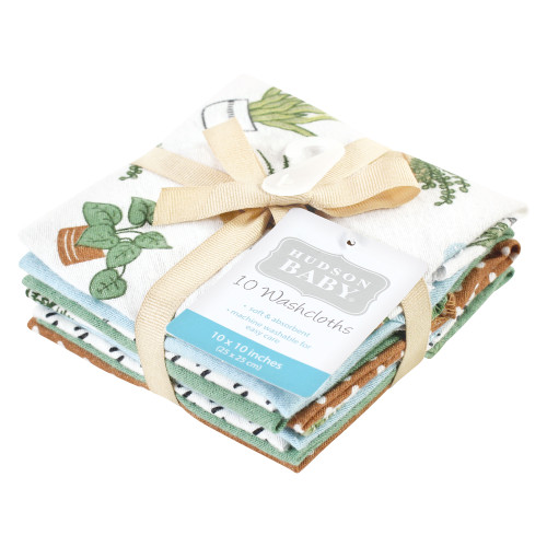Hudson Baby Flannel Cotton Washcloths, Plants 10 Pack