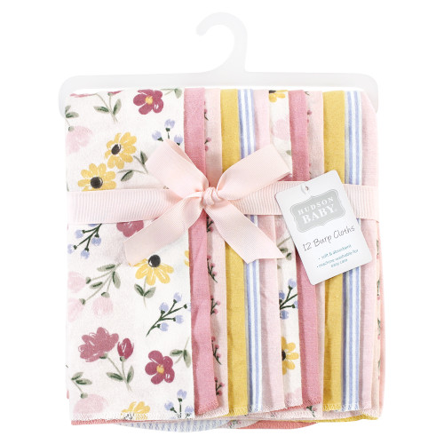 Hudson Baby Cotton Flannel Burp Cloths Bundle, Soft Painted Floral