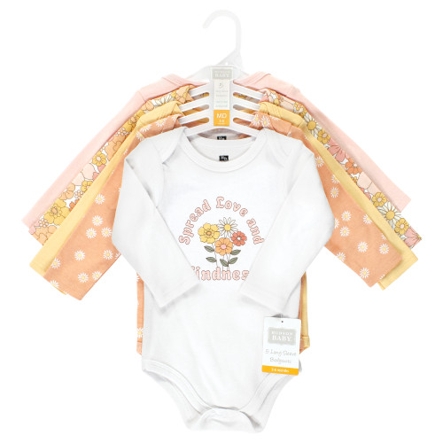 Hudson Baby Cotton Long-Sleeve Bodysuits, Peace Love Flowers 5 Pack