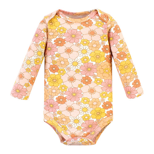 Hudson Baby Cotton Long-Sleeve Bodysuits, Peace Love Flowers 5 Pack