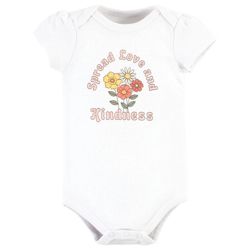 Hudson Baby Cotton Bodysuit and Pant Set, Peace Love Flowers Short Sleeve