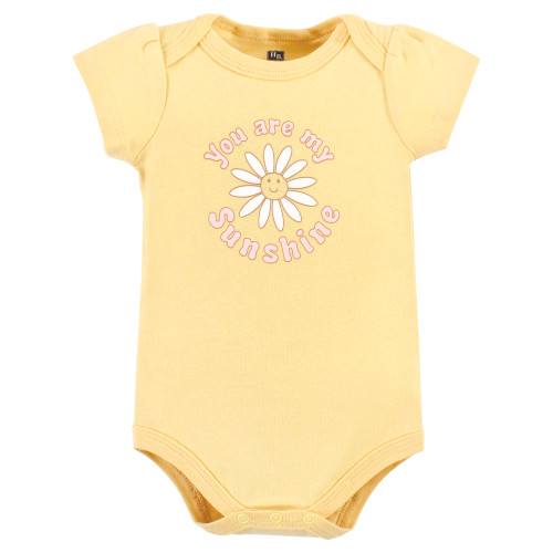 Hudson Baby Cotton Bodysuit and Pant Set, Peace Love Flowers Short Sleeve
