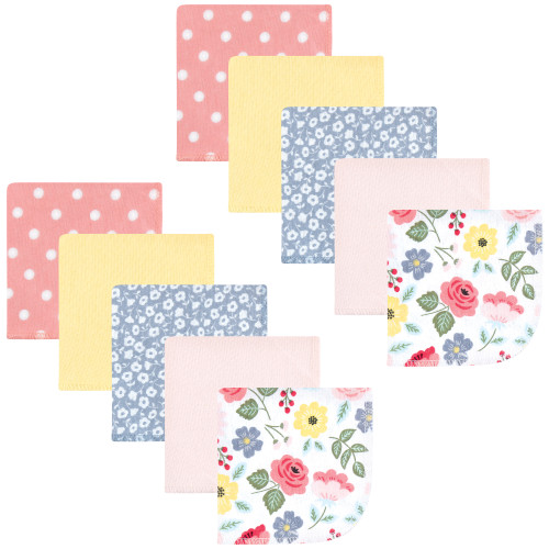 Hudson Baby Flannel Cotton Washcloths, Modern Botanical 10 Pack