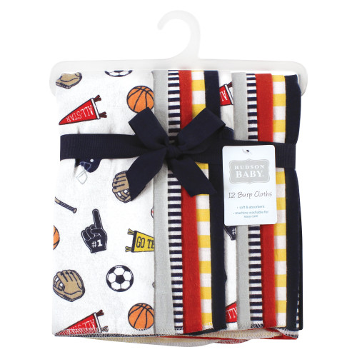 Hudson Baby Cotton Flannel Burp Cloths Bundle, Sports Fan