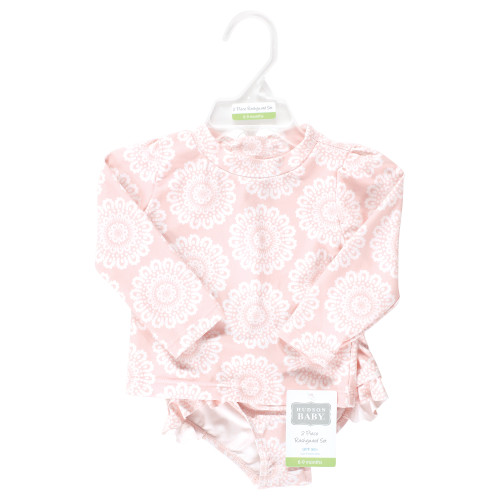 Hudson Baby Swim Rashguard Set, Pink Doily