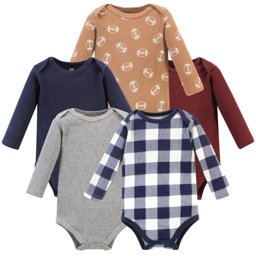 Hudson Baby Thermal Long Sleeve Bodysuits, Football