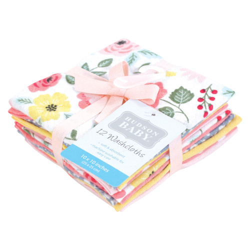 Hudson Baby Flannel Cotton Washcloths, Modern Botanical 12 Pack