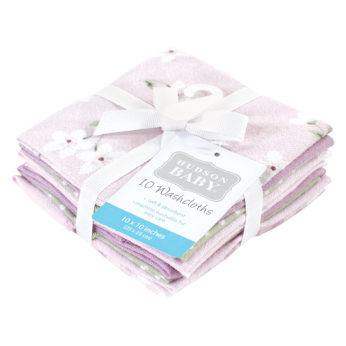 Hudson Baby Flannel Cotton Washcloths, Purple Dainty Floral 10 Pack