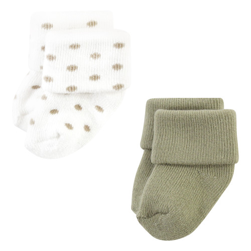 Hudson Baby Cotton Rich Newborn and Terry Socks, Mauve Sage Dot