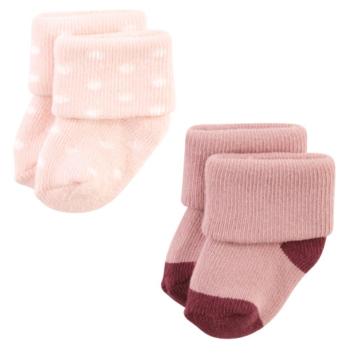 Hudson Baby Cotton Rich Newborn and Terry Socks, Mauve Sage Dot