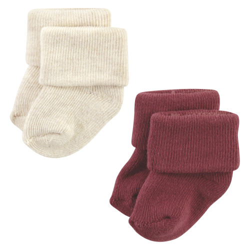 Hudson Baby Cotton Rich Newborn and Terry Socks, Mauve Sage Dot