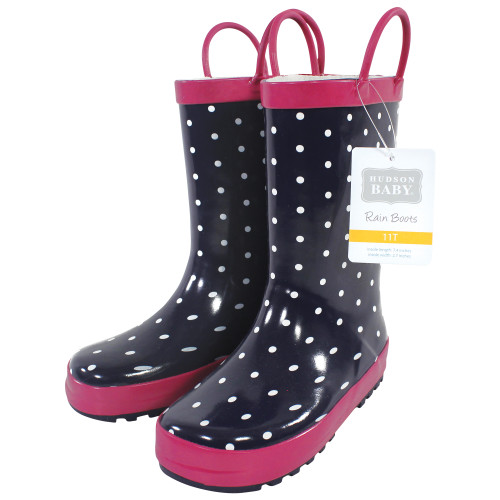 Hudson Baby Rain Boots, Navy Dots Pink