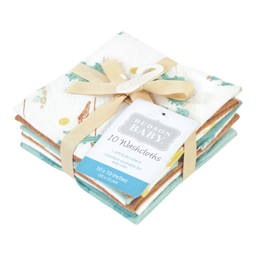 Hudson Baby Flannel Cotton Washcloths, Desert Cactus 10 Pack
