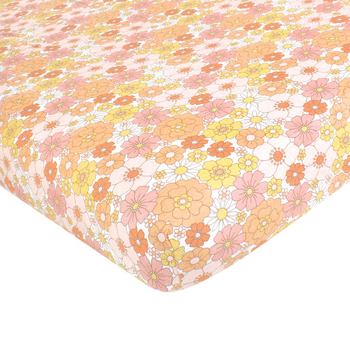 Hudson Baby Cotton Fitted Crib Sheet, Peace Love Flowers