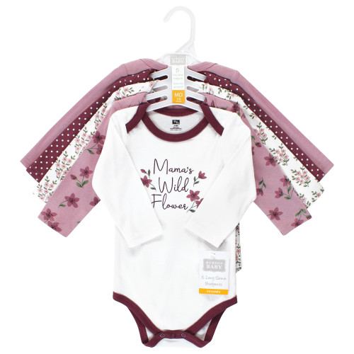 Hudson Baby Cotton Long-Sleeve Bodysuits, Plum Wildflower 5 Pack
