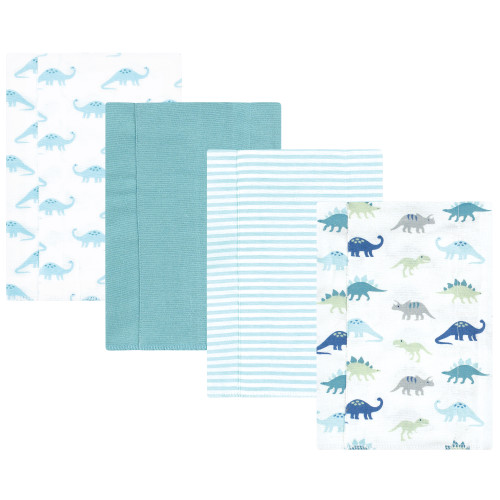 Hudson Baby Cotton Flannel Burp Cloths, Soft Teal Dino 4 Pack