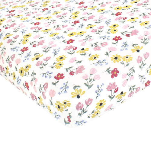 Hudson Baby Cotton Fitted Crib Sheet, Soft Painted Floral