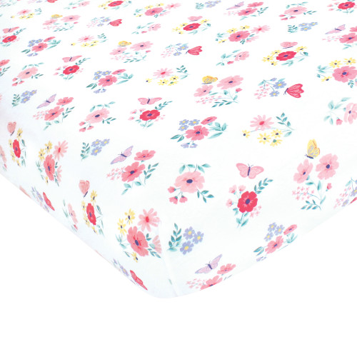Hudson Baby Cotton Fitted Crib Sheet, Butterfly Floral