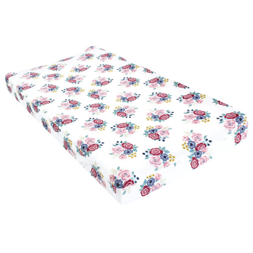 Hudson Baby Cotton Changing Pad Cover, Blush Navy Floral