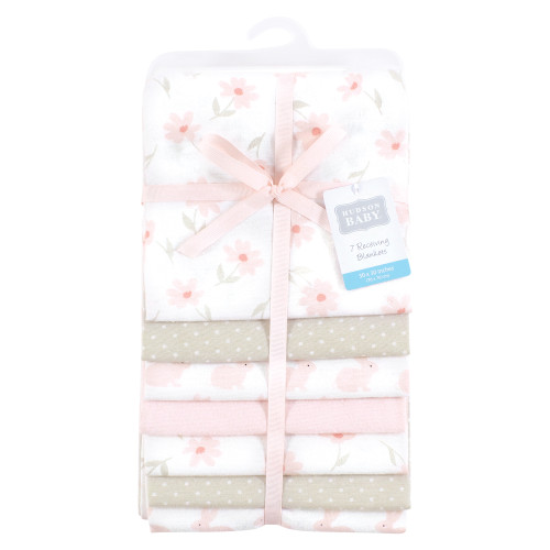 Hudson Baby Cotton Flannel Receiving Blankets Bundle, Pink Honey Bunny