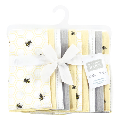 Hudson Baby Cotton Flannel Burp Cloths, Honey Bee 10 Pack