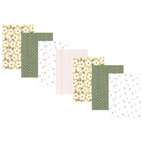 Hudson Baby Cotton Flannel Burp Cloths, Sage Floral 7 Pack