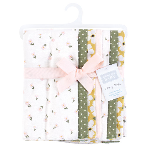Hudson Baby Cotton Flannel Burp Cloths, Sage Floral 7 Pack